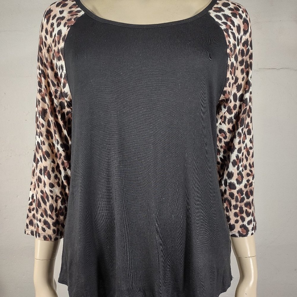 Betsey Johnson black animal print lace heart long sleeve shirt blouse Medium